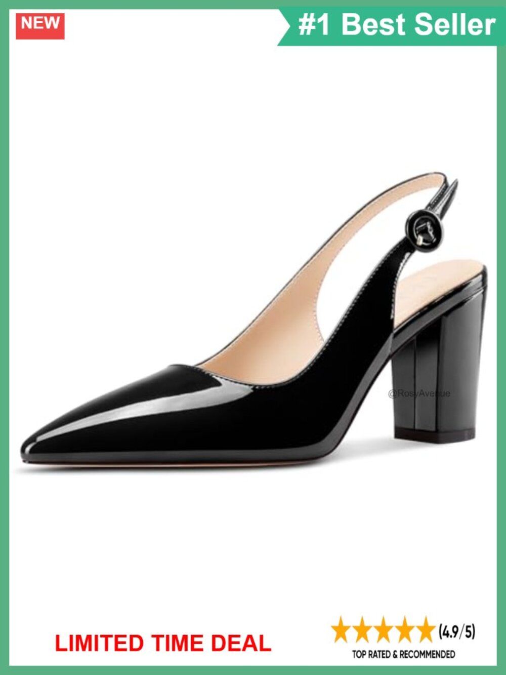 Pointed Toe Block Heel Slingback Pumps Faux Leather Business Casual Heels